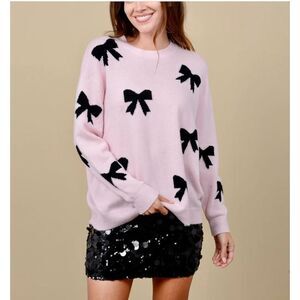 NWOT 27 Miles Zemira Cashmere Blend Bow Sweater, Pink, Size Small.